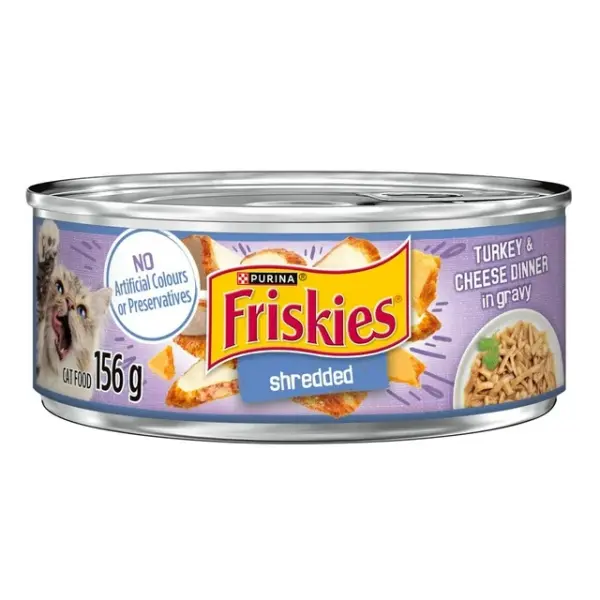 Friskies Shredded Turkey & Cheese in Gravy, Wet Cat Food 156g, 156 g