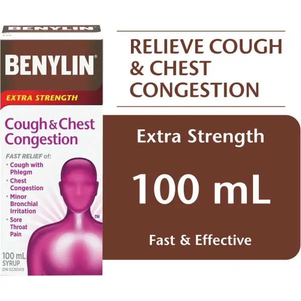 Benylin Extra Strength Cough & Chest Congestion Syrup, Relieves Cough & Chest Congestion symptoms, 100 mL