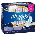 Always Maxi Pads Extra Heavy Flow With Wings Size 5 | 20 Count