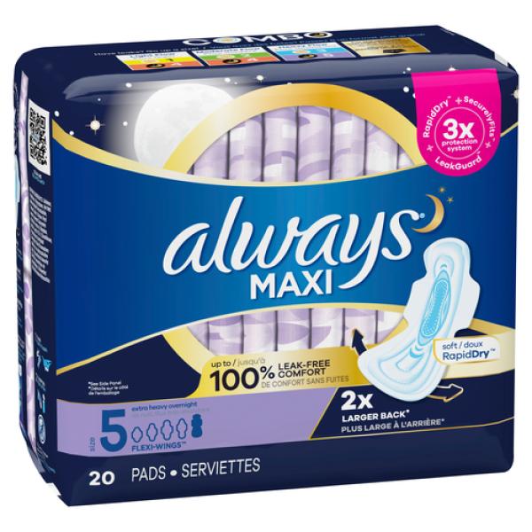 Always Maxi Pads Extra Heavy Flow With Wings Size 5 | 20 Count