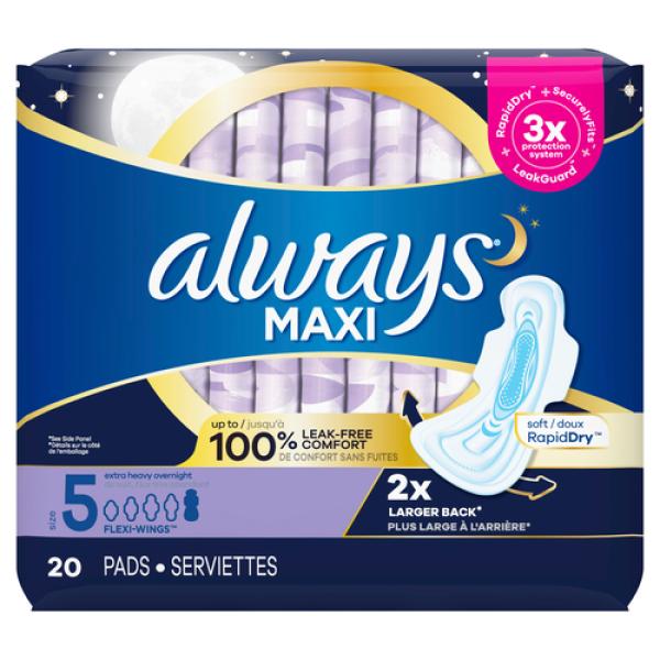 Always Maxi Pads Extra Heavy Flow With Wings Size 5 | 20 Count