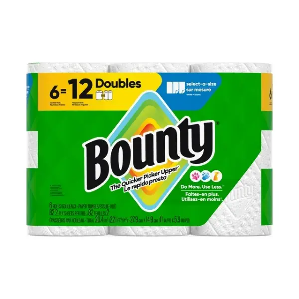 Bounty Paper Towels Select-A-Size White, 6 Double Rolls Per Roll, 6 Count