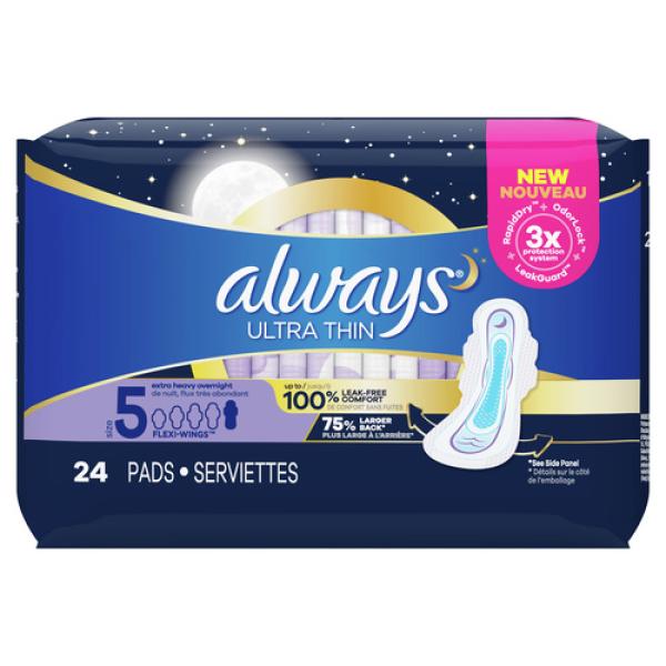 Always Ultra Thin Pads Extra Heavy Size 5 with Wings 24 Count