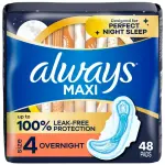 Always Maxi Overnight Pads with Wings for Women, Size 4, Overnight Absorbency, Unscented, 16CT