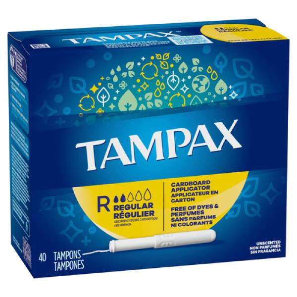 Tampax Cardboard Applicator Tampons Regular Unscented 20 Count