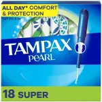 Tampax Pearl Tampons, with LeakGuard Braid, Super Absorbency, Unscented, 18CT