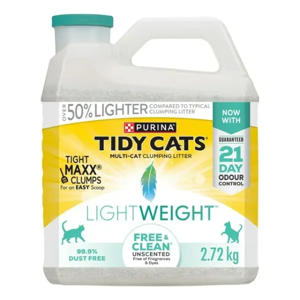 Tidy Cats LightWeight Free & Clean Unscented Multi-Cat, Clumping Cat Litter 2.72 kg, 2.72 kg
