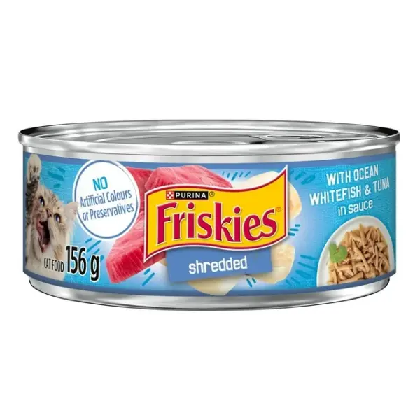 Friskies Shredded Ocean Whitefish & Tuna, Wet Cat Food 156g, 156 g