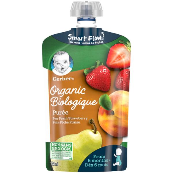 Gerber Organic Purée Pear Peach Strawberry Baby Food 128 ml