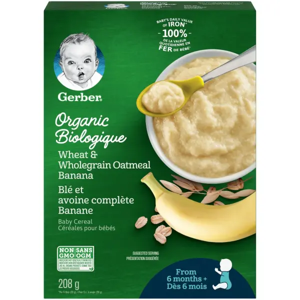Gerber Organic Cereal - Wheat Wholegrain Banana Baby Cereal 208g