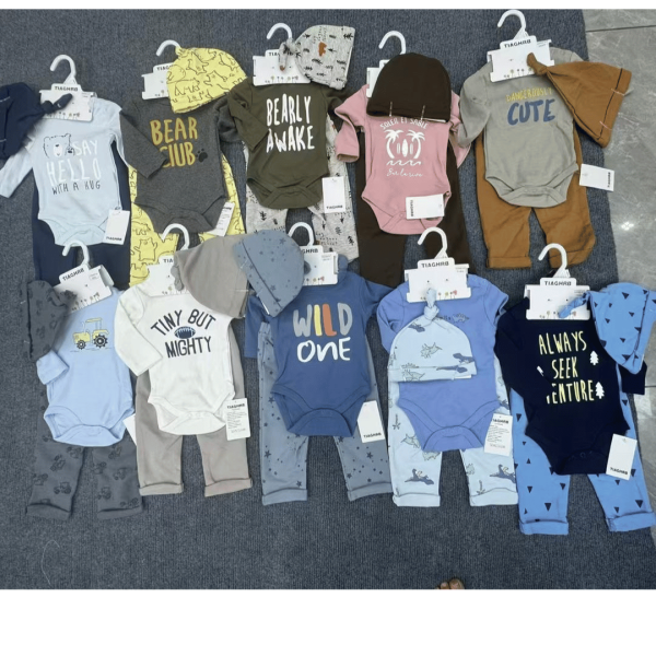 3PCS Newborn Baby Clothes Infant Romper Cartoon Print Long Sleeve Tops Pants Hat Outfits Set