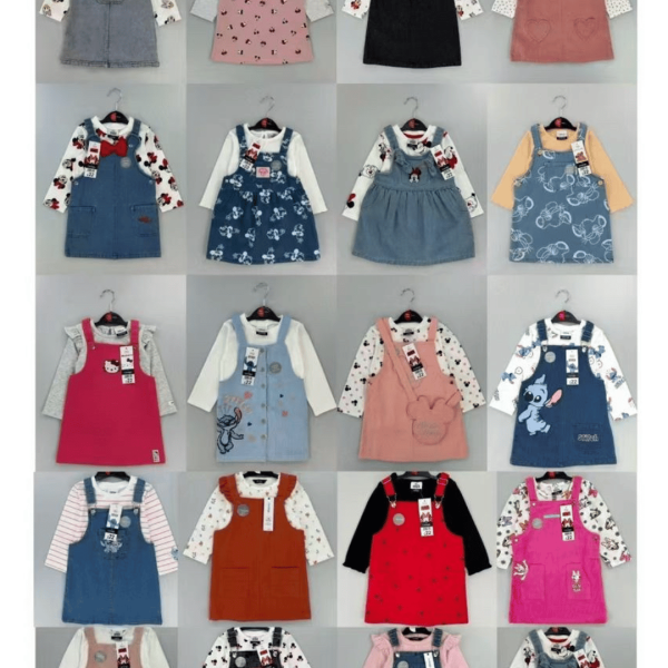 Girls Overall Jumper Skirt Dress and Long Sleeve T-Shirt Outfit Set for Toddler