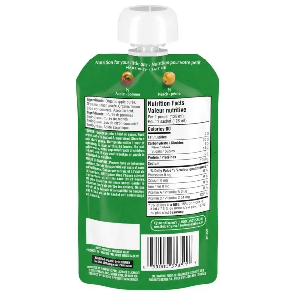 Gerber Organic Puree - Apple Peach Baby Food 128ml