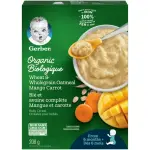 Gerber Organic Cereal - Wheat & Wholegrain Oat Mango Carrot, Baby Cereal 208 g